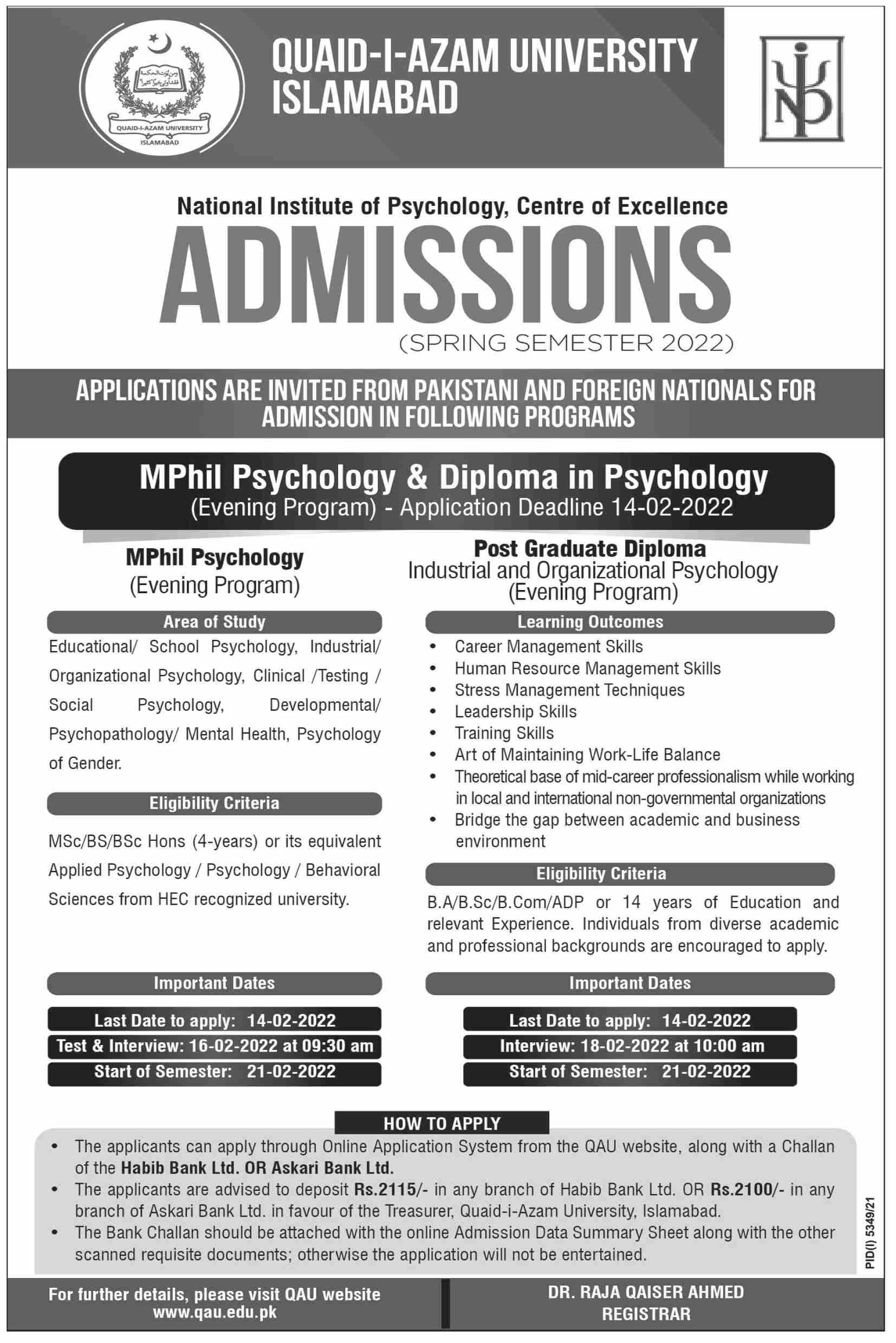QAU admission 2022 Spring Apply Online Last Date Fee Structure