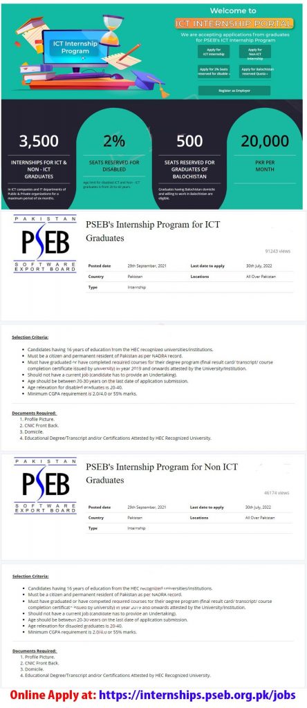PSEB internship jobs 2022 ICT and Non-ICT Apply Online last Date
